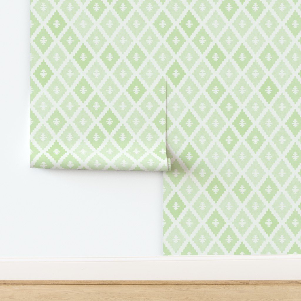 Large Sun Faded Mediterranean Diamond Pattern in Fresh Aloe Green Home Decor Collection design