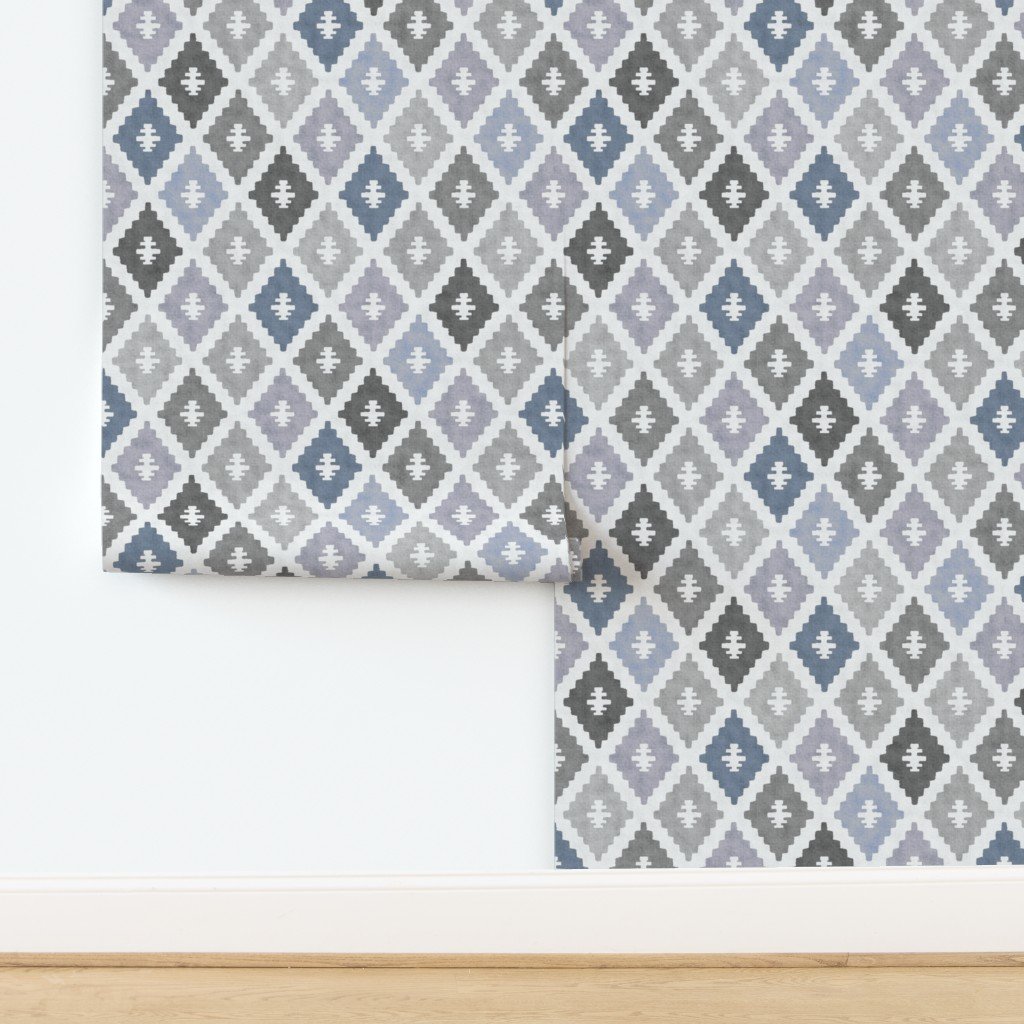 Large Sun Faded Mediterranean Diamond Pattern in Midnight Harbor Blue Design Collection design