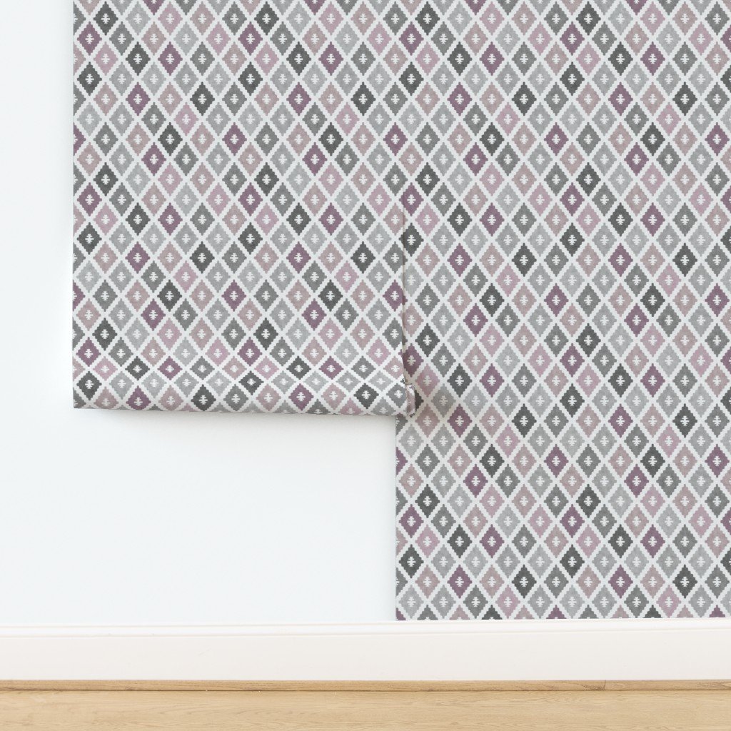 Small Sun Faded Mediterranean Diamond Pattern in Dusty Mauve Charcoal Home Decor Collection design