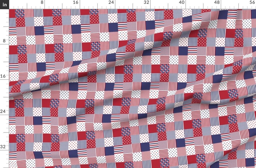 USA Mini Flag Patchwork Quilt Squares Fabric design