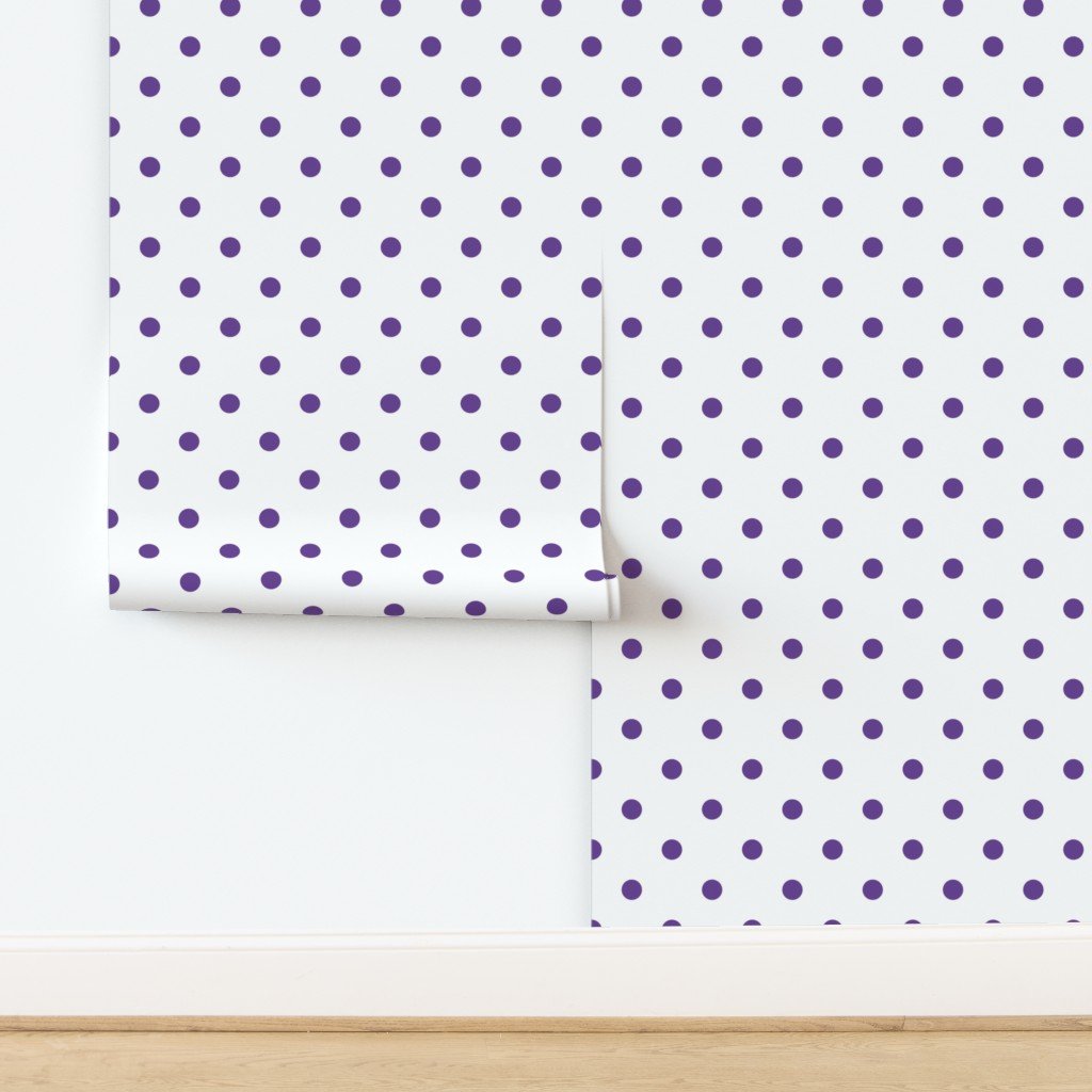 Ultra Violet Purple Polkadots on White Wallpaper design