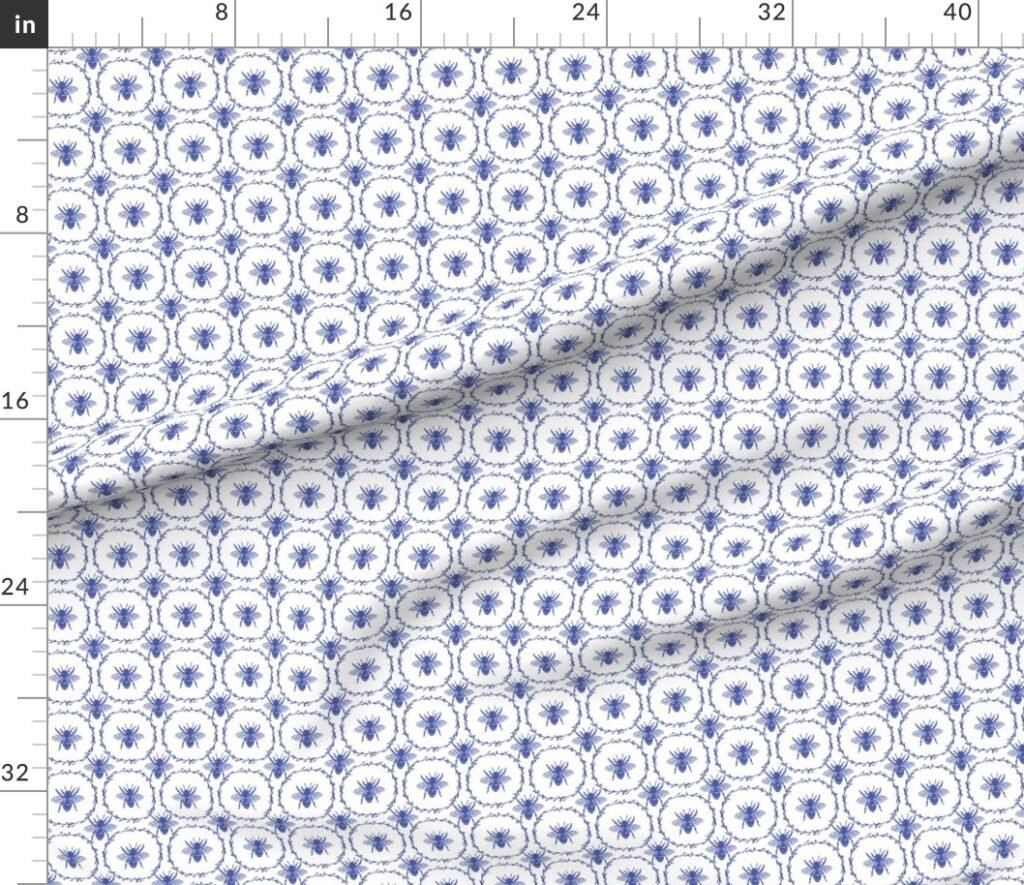 Royal Blue Honey Bees in Wreaths Fabric design