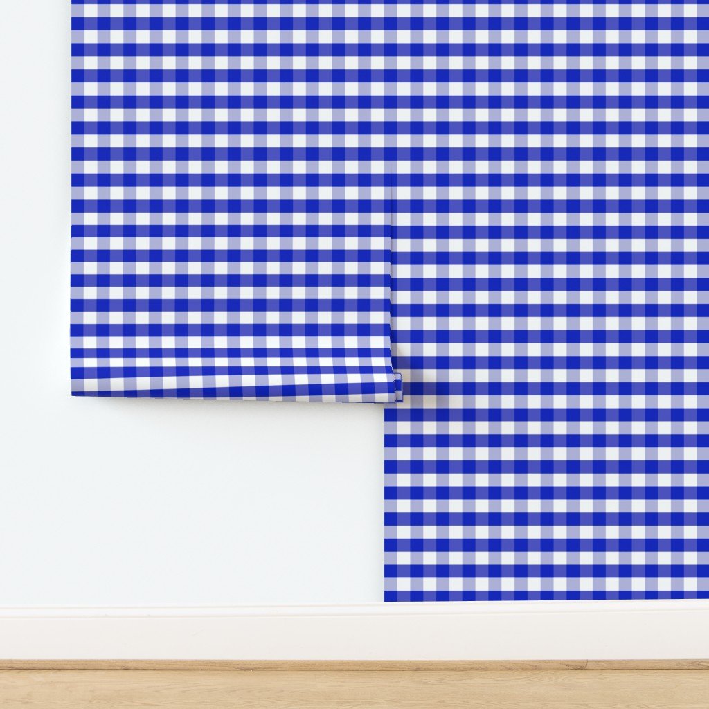 1" Cobalt Blue and White Gingham Check Wallpaper design