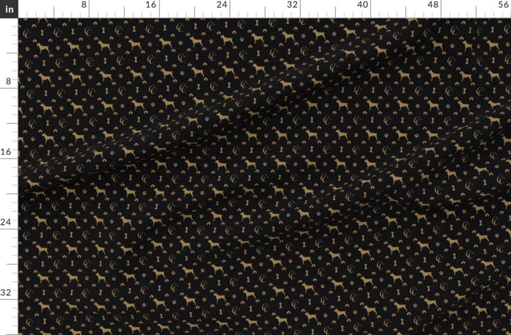 Cane Corso on Black with Louis Luxury Motifs in Tan Fabric design