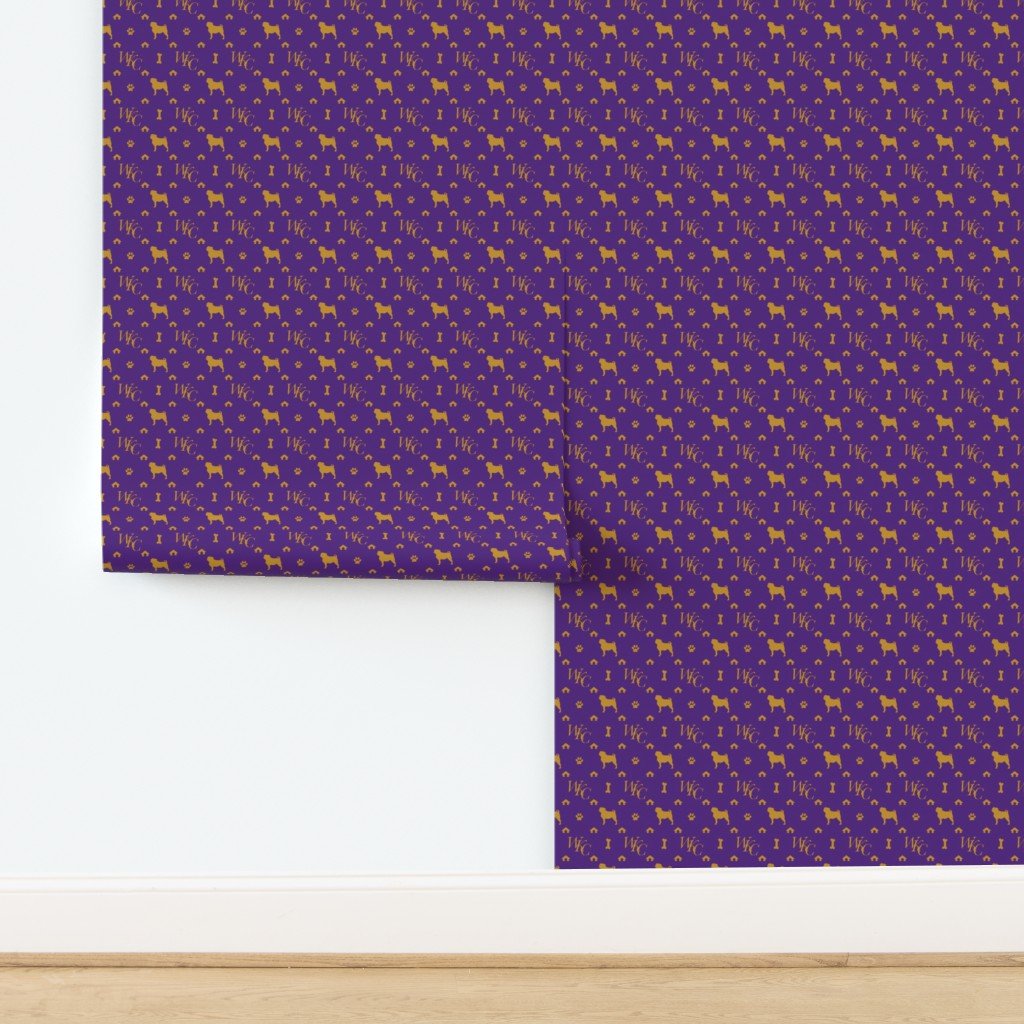 WKC Pugs on Purple and Gold Wallpaper design