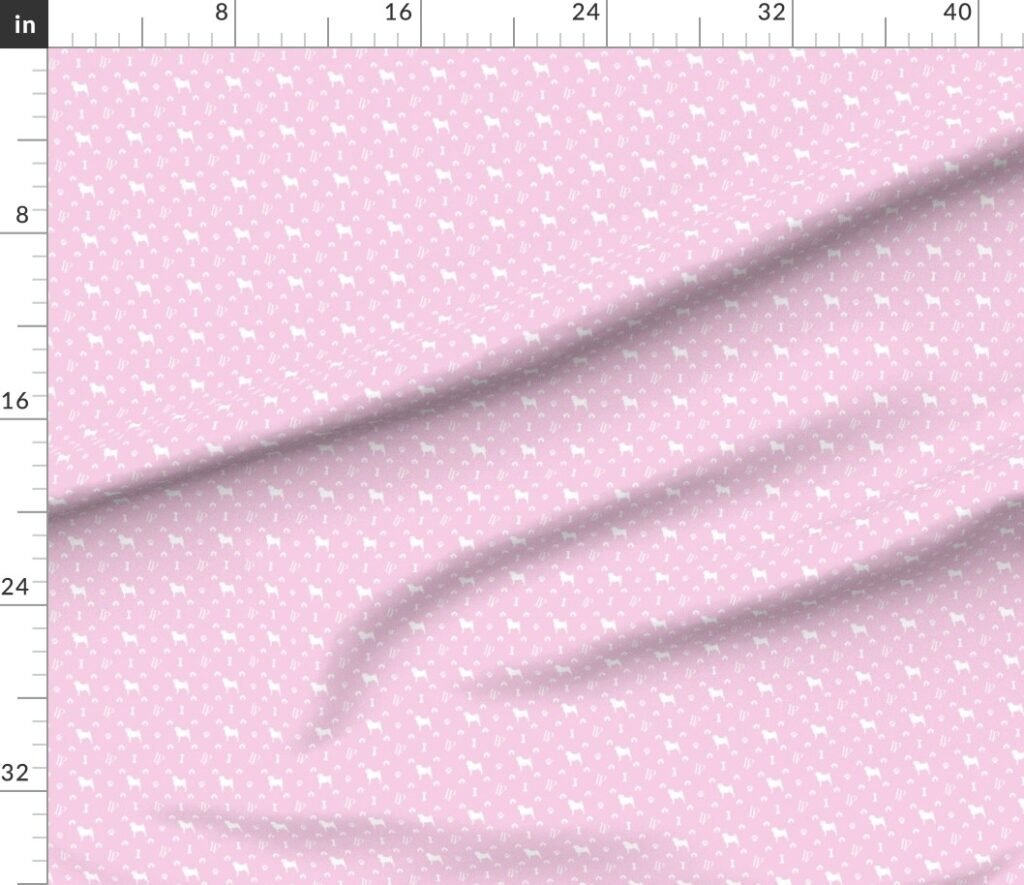 Louis Pug Face Luxury Dog Pattern in White on Princess Pink Fabric design