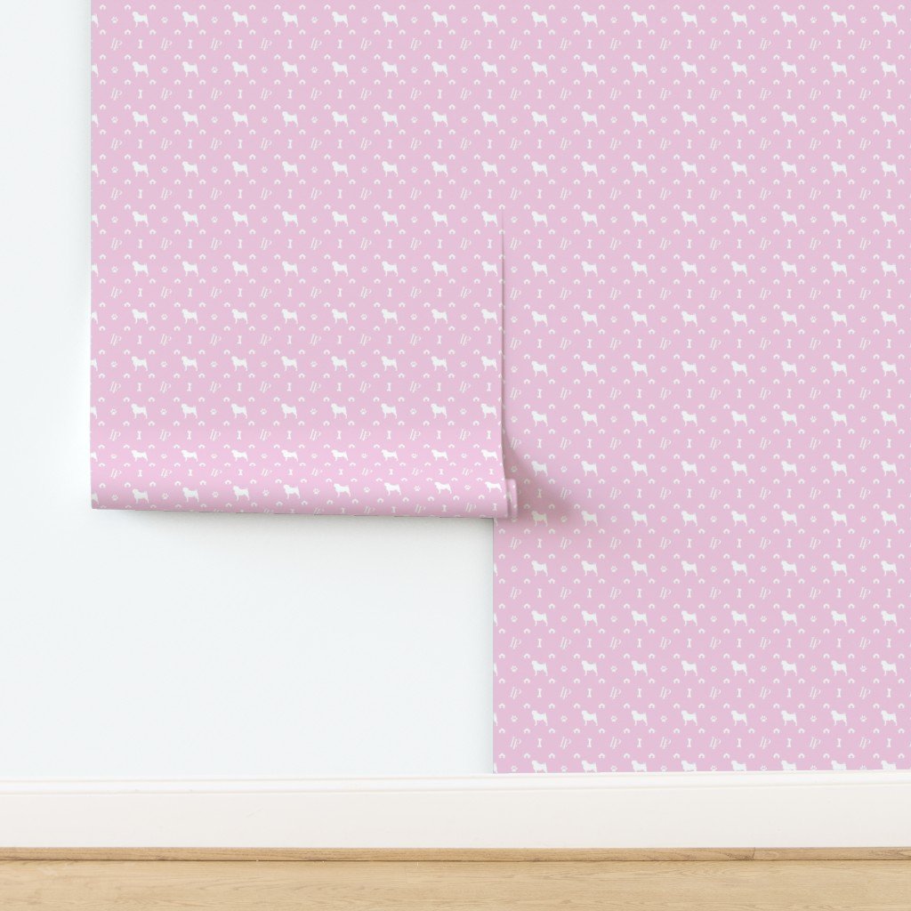 Louis Pug Face Luxury Dog Pattern in White on Princess Pink Wallpaper design