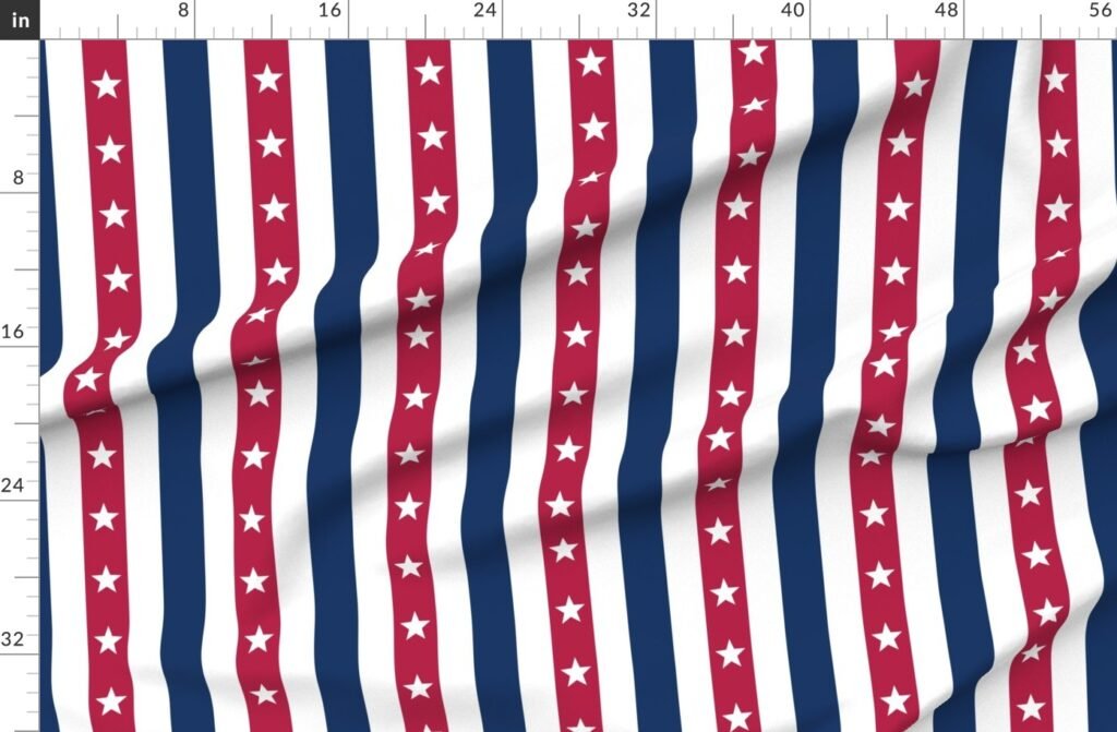 USA Flag Colors of Red White and Blue with Stars in Alternating 2 Inch Fabric design