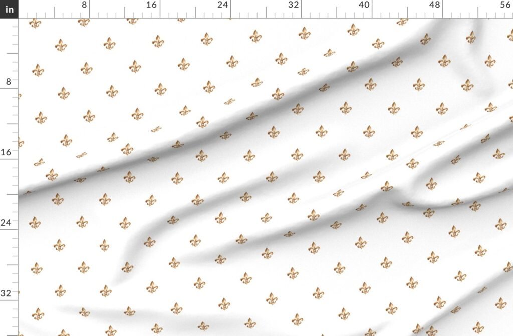 Faux-Effect Metallic Gold Fleur de Lis Royal Symbols on Wedding White Fabric design