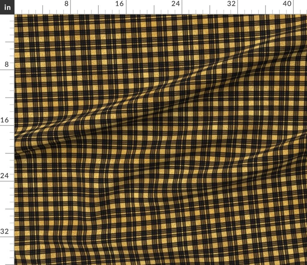 Bright Faux Goldberry Foil and Black MacLeod Tartan Plaid Fabric design