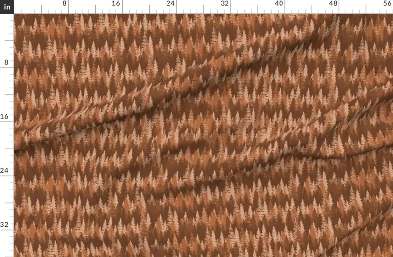 Endless Evergreen Forest with Fir Trees in Shades of Brown Fabric design