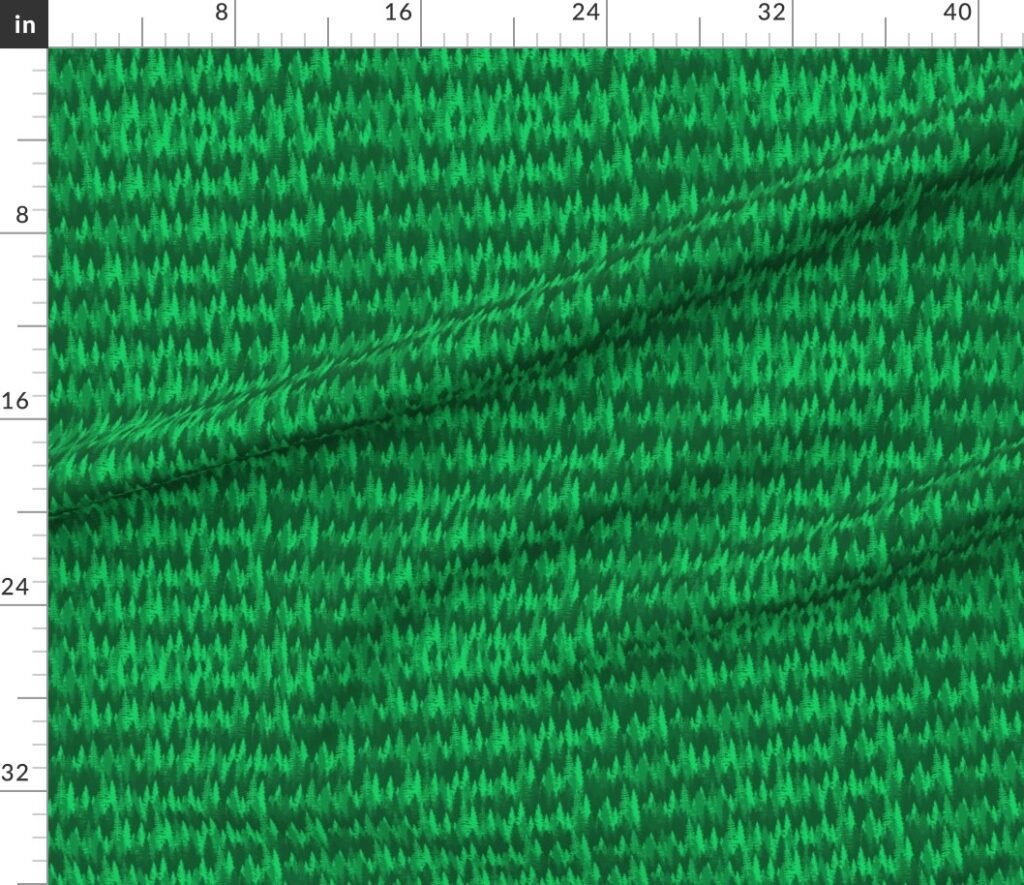 Small Endless Evergreen Forest with Fir Trees in Shades of Bright Fabric design