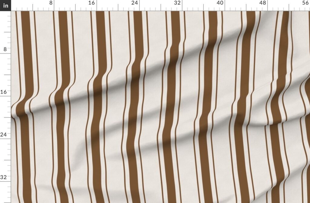 Coffee Brown Antique Vintage Mattress Ticking Stripe on Cream Fabric design
