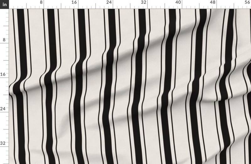 Coal Black Antique Vintage Mattress Ticking Stripe on Cream Fabric design