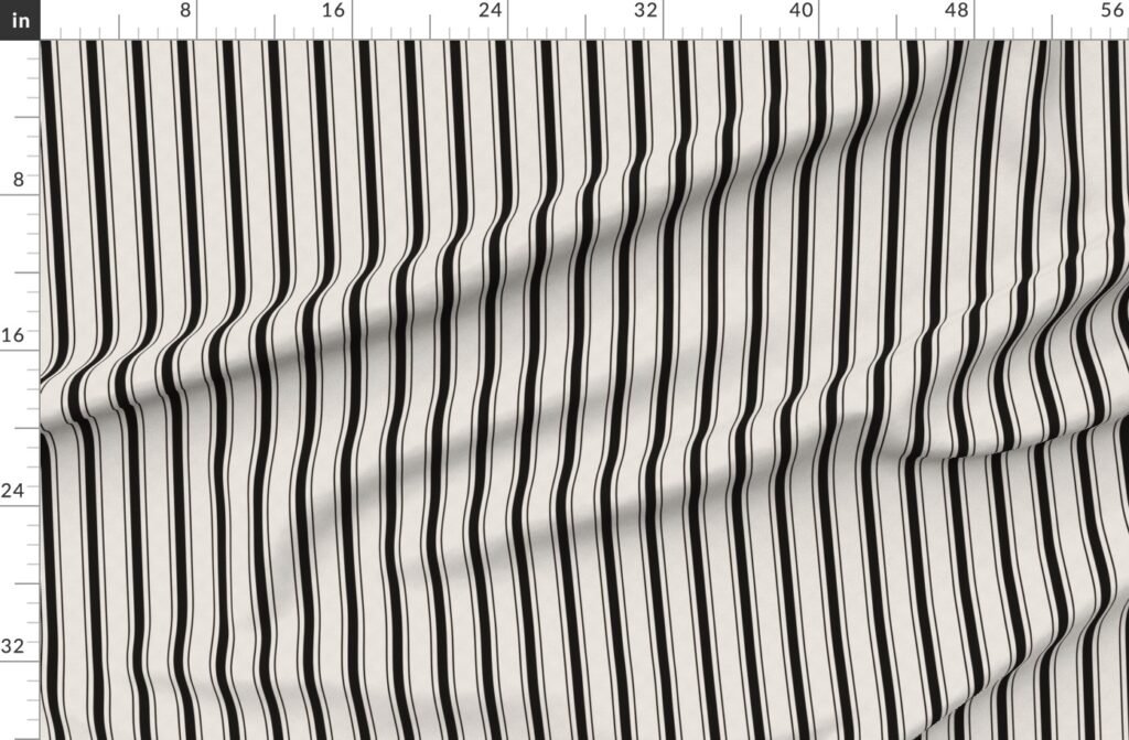 Small Coal Black Antique Vintage Mattress Ticking Stripe on Cream Fabric design