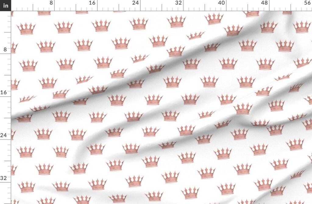 Small Rose Gold Crowns on White Fabric design