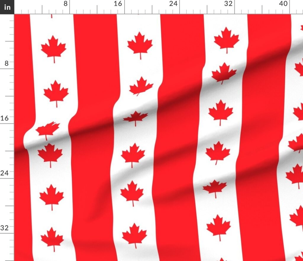 Canadian Flag Colors Red White and Maple Leaves Jumbo 6 Inch Vertical Fabric design