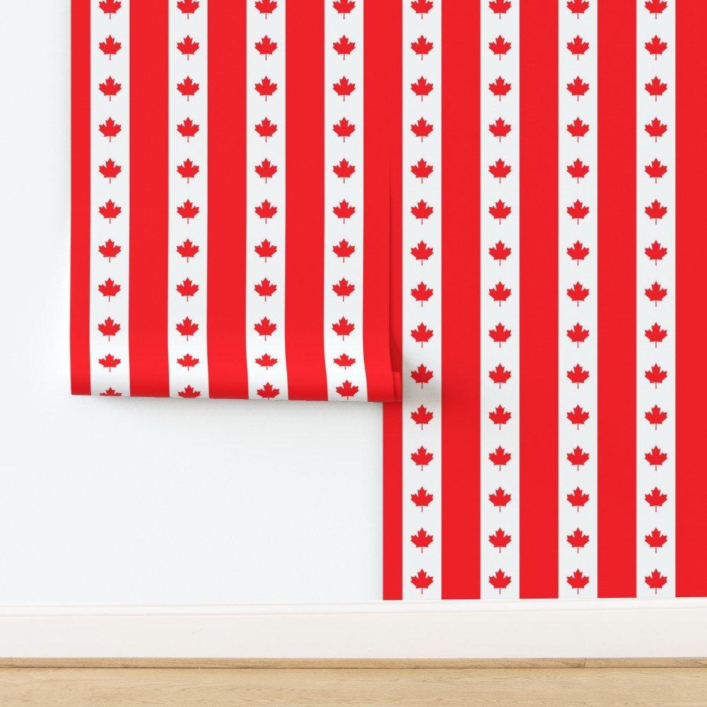 Canadian Flag Colors Red White and Maple Leaves Jumbo 6 Inch Vertical Wallpaper design