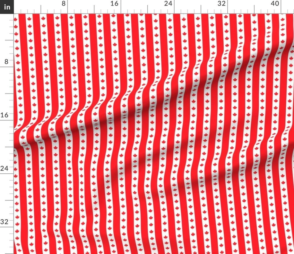 Canadian Flag Colors Red White and Maple Leaves 1 Inch Vertical Fabric design