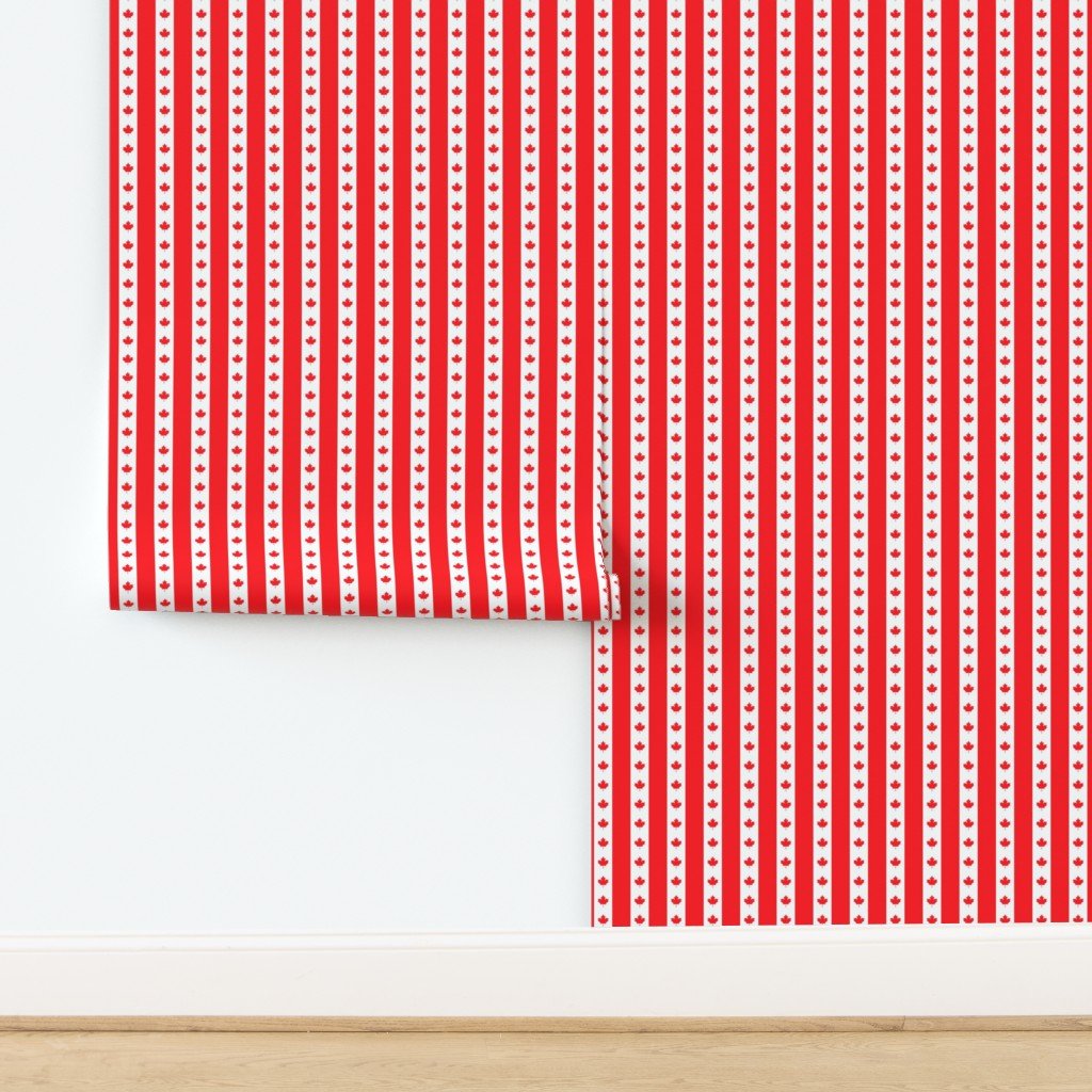 Canadian Flag Colors Red White and Maple Leaves 1 Inch Vertical Wallpaper design