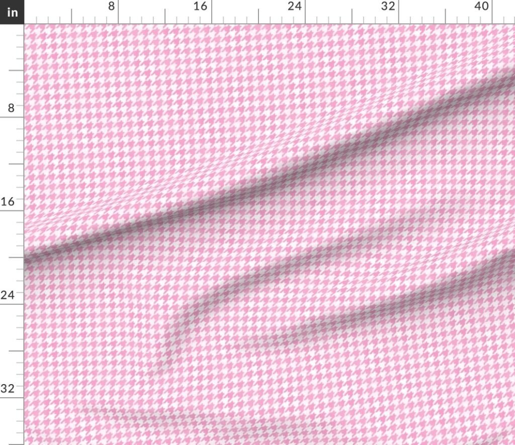 Candy Pink and White Handpainted Houndstooth Check Watercolor Fabric design