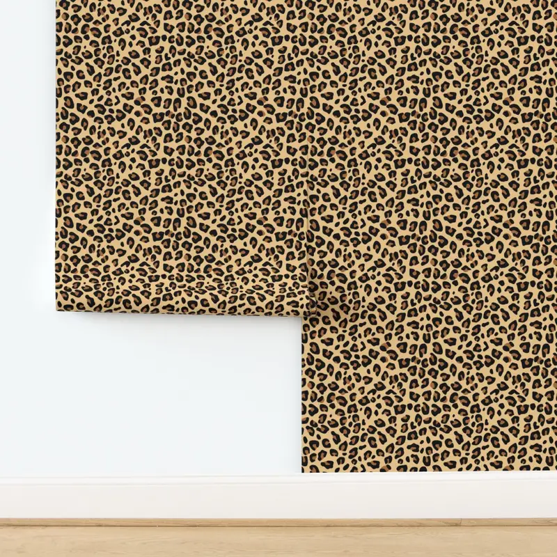 Large Classic Tan and Black Leopard Fur Spots Wallpaper design