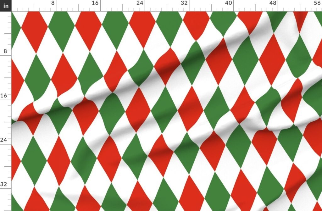 Jumbo Red Green Christmas Harlequin Diamond Check Fabric design