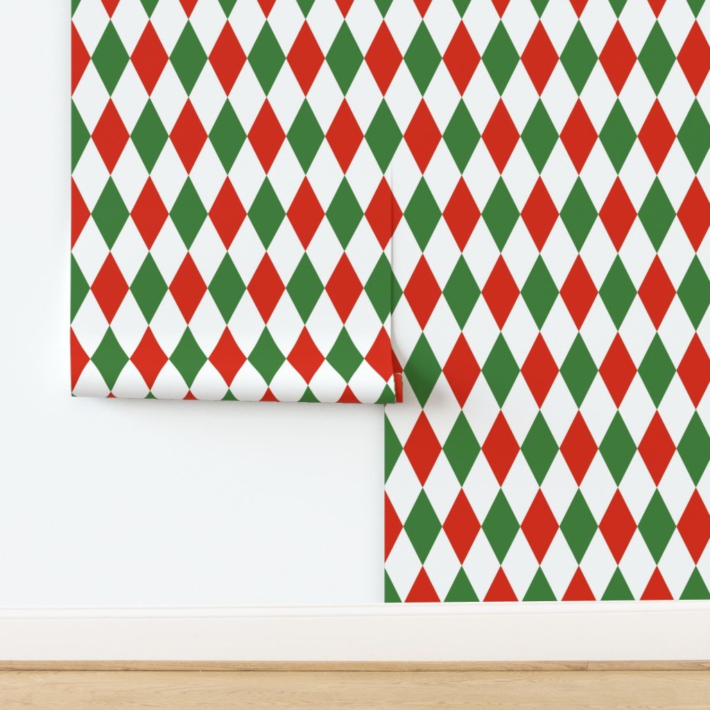 Jumbo Red Green Christmas Harlequin Diamond Check Wallpaper design