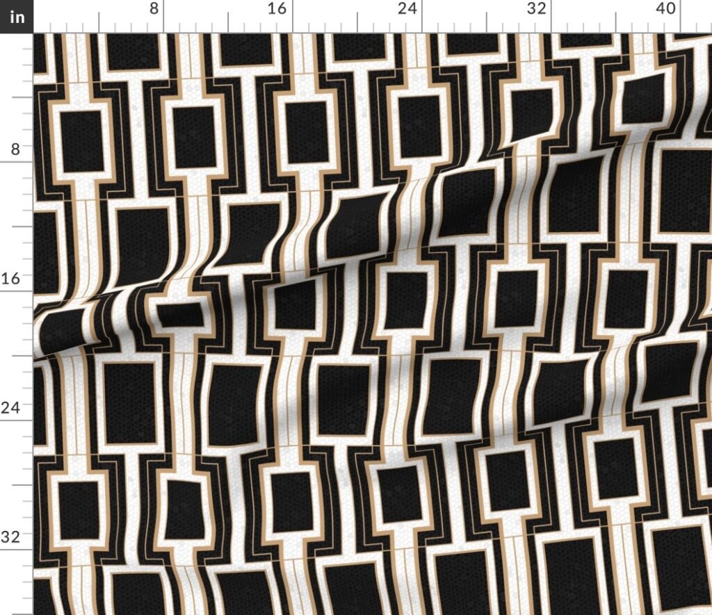 Small Art Deco Geometric Rectangles in Cracked Black and Faux Gold Fabric design