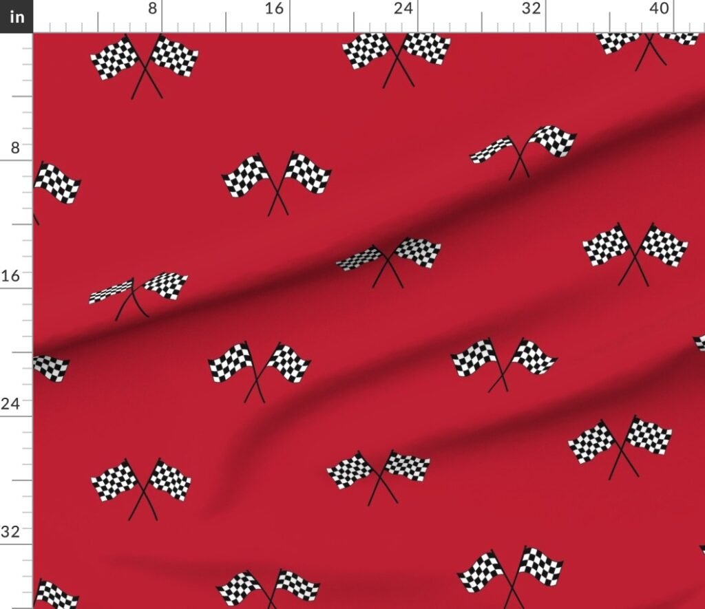 Black Classic Chequered Flags on Racing Car Fabric design