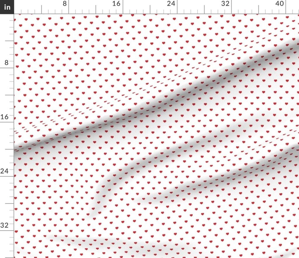 Mini Poppy Red Valentines Polkadot Love Hearts on White Background Fabric design