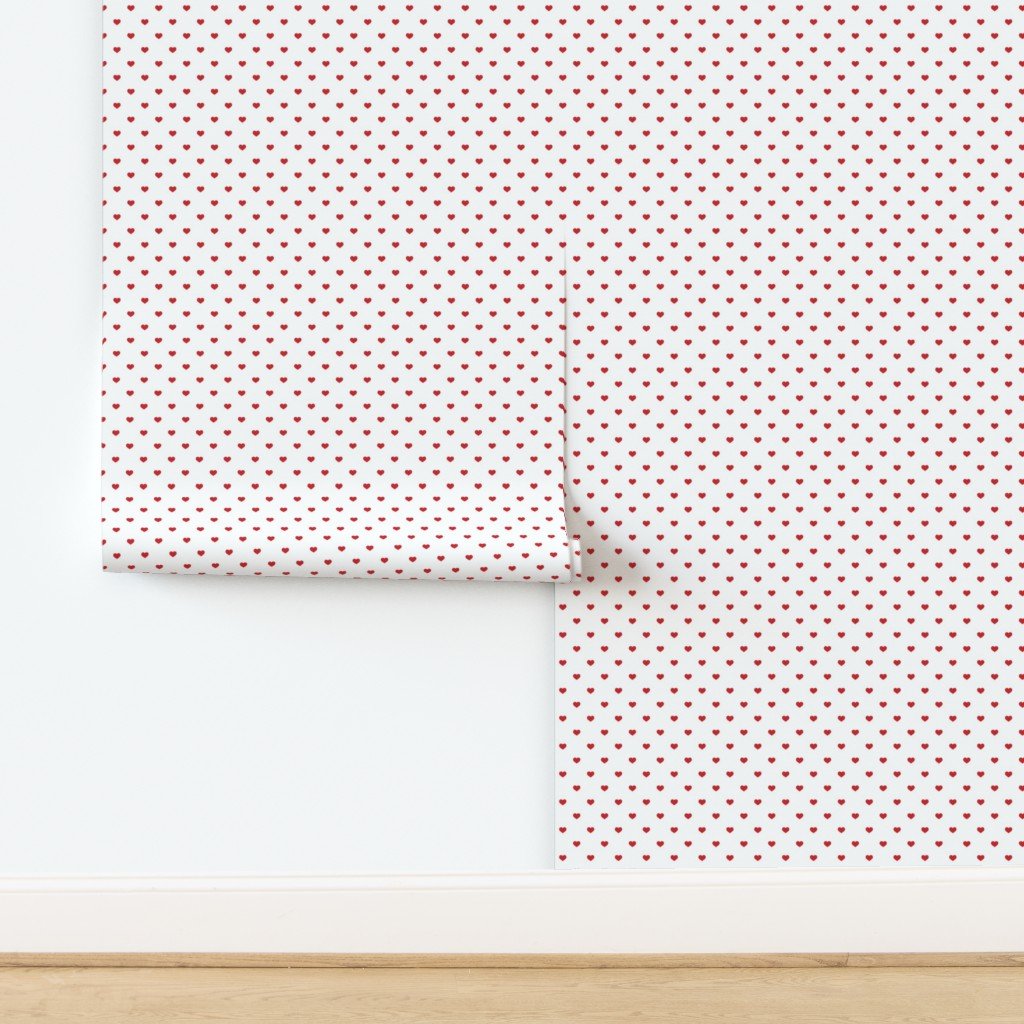 Mini Poppy Red Valentines Polkadot Love Hearts on White Background Wallpaper design