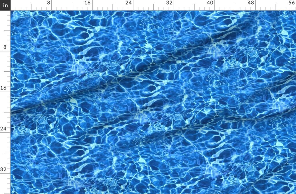 Blue Pool Water Ripple Reflections with Shimmering Summer Waves Fabric design