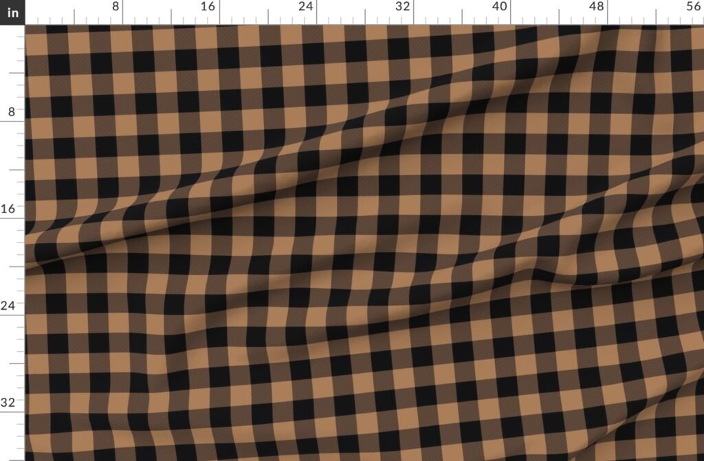 Night Black and Earth Tan Check Gingham Plaid Fabric design