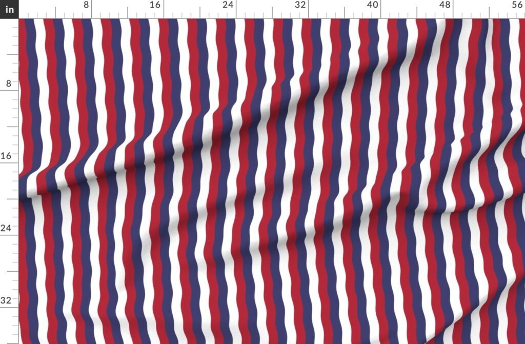 USA Red White and blue 1 inch Scalloped Vertical Waves Fabric design