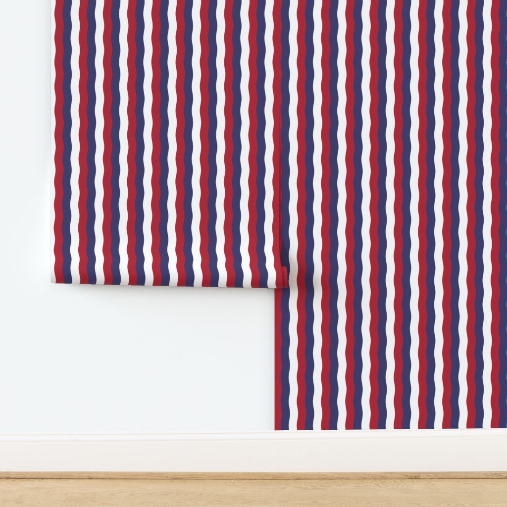 USA Red White and blue 1 inch Scalloped Vertical Waves Wallpaper design