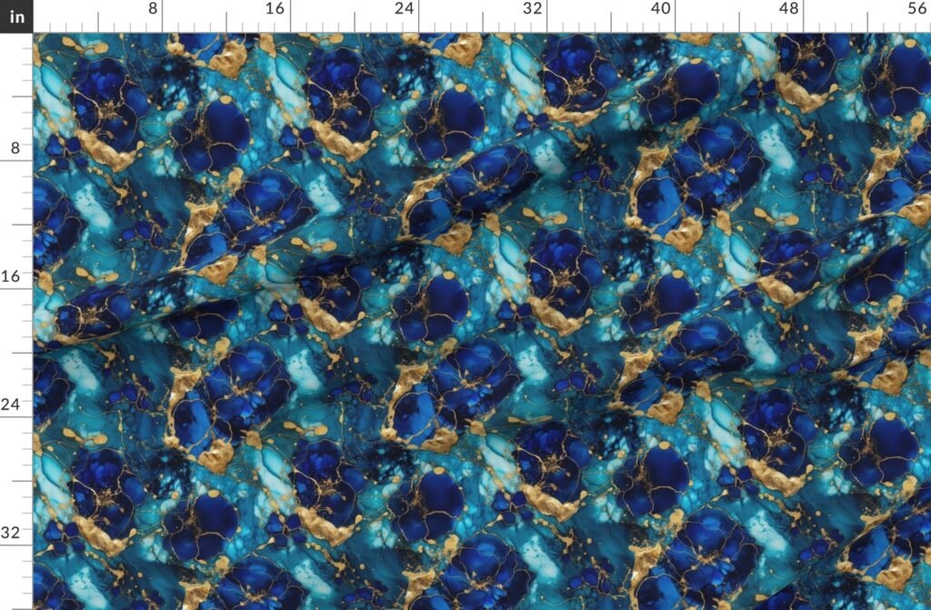 Gold and Blue Sapphire Alcohol Ink 2 Fabric design