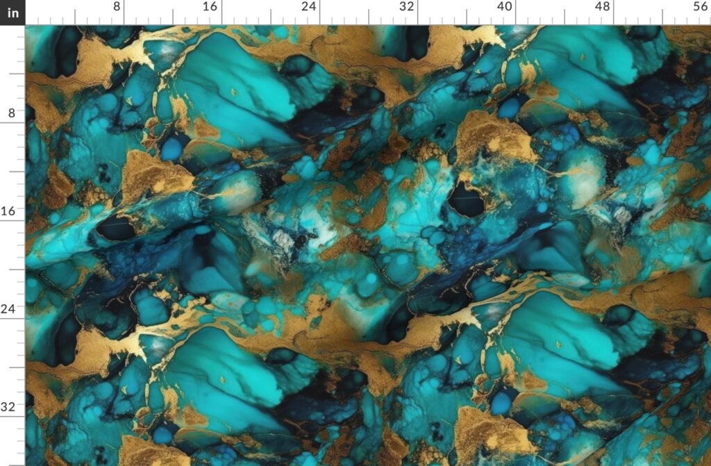 Turquoise and Gold Alcohol Ink 1 Fabric design