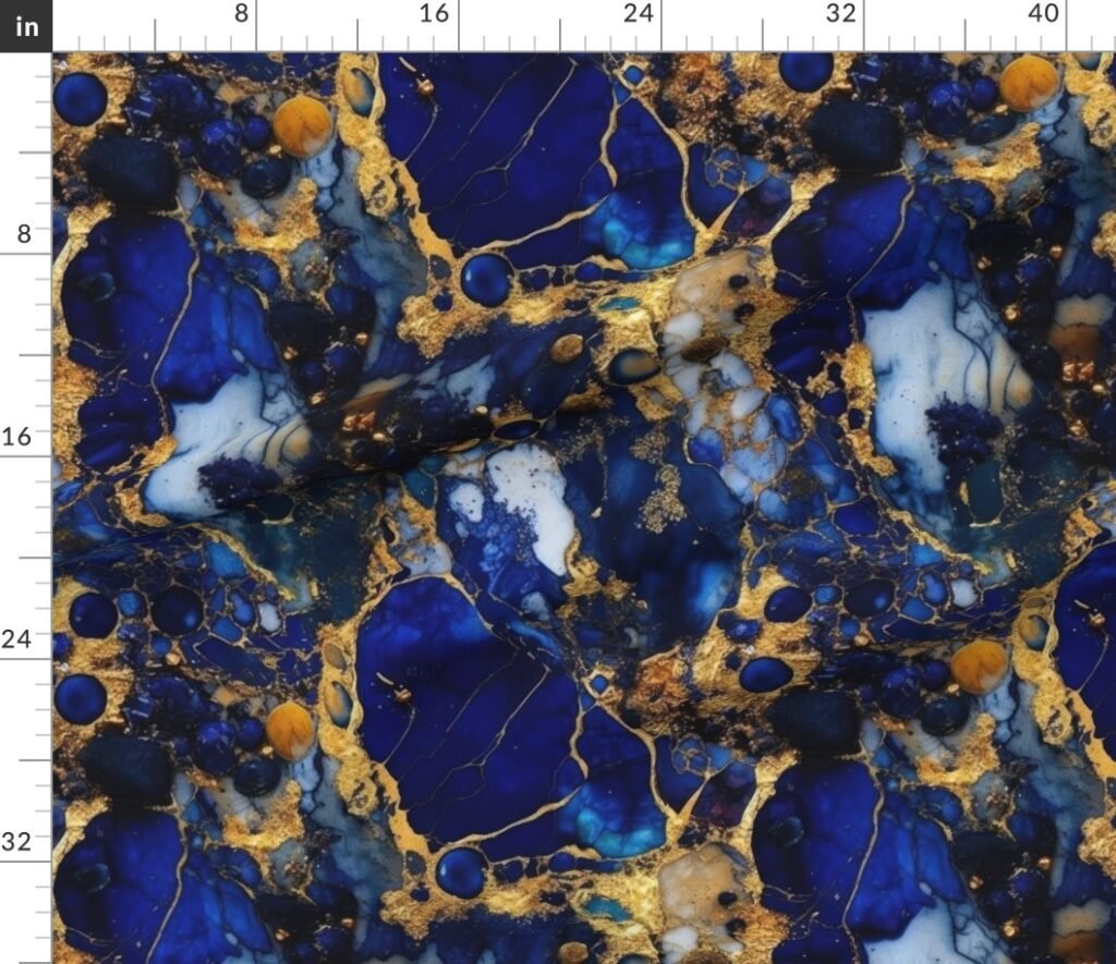 Lapis Lazuli and Gold Alcohol Ink 4 Fabric design