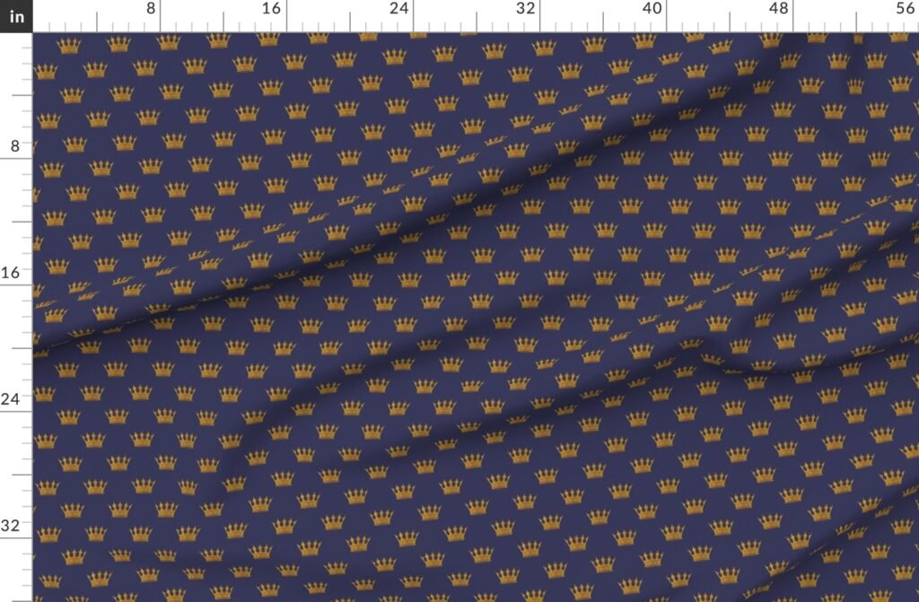 Small 1.5 Inch Gold Crowns on Royal Blue Fabric design