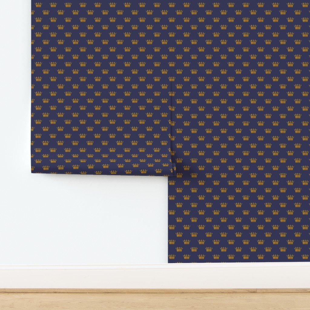 Small 1.5 Inch Gold Crowns on Royal Blue Wallpaper design