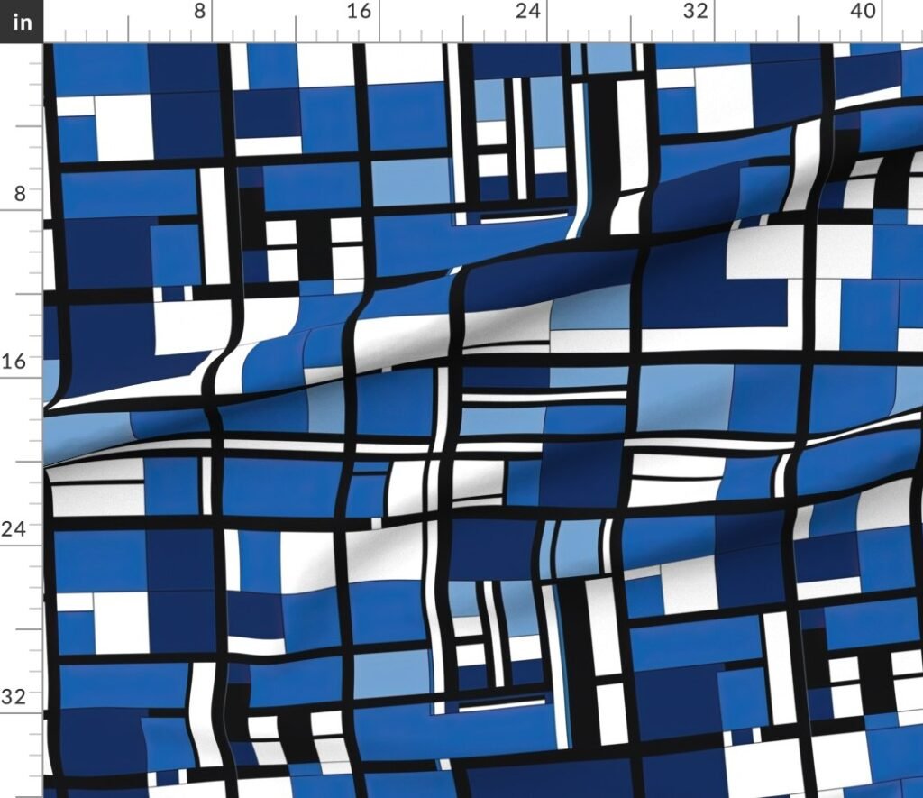 De Stijl Geometric Color Pattern in Blue Fabric design