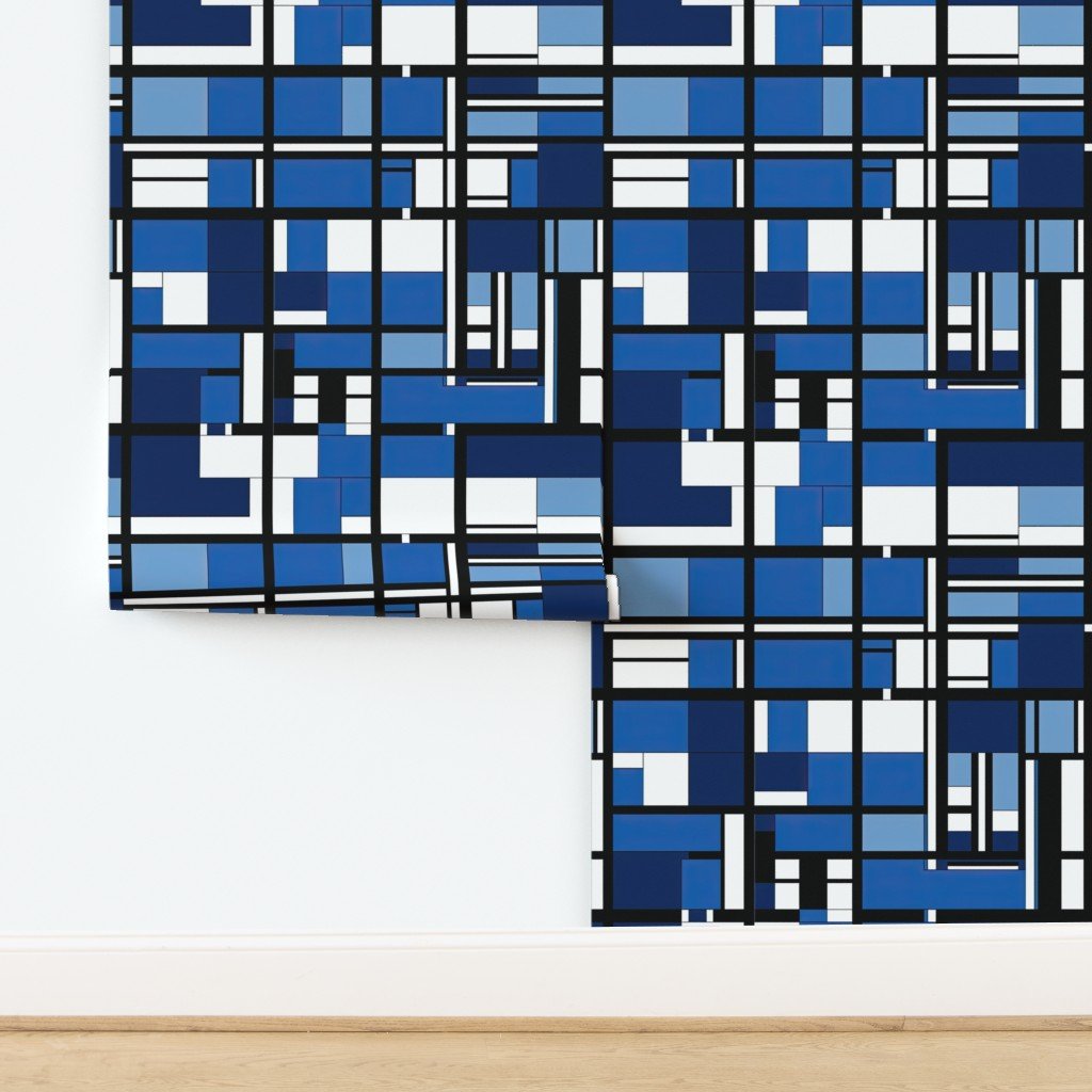 De Stijl Geometric Color Pattern in Blue Wallpaper design
