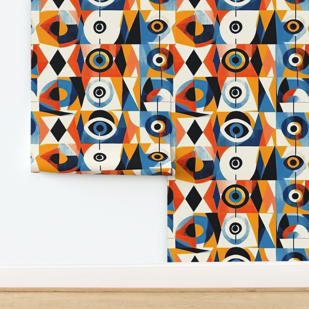 Evil Eye in Geometric Pattern of Bright Colors Wallpaper design