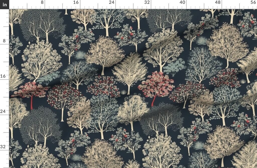 New England Endless Forest Trees Winter Fabric design