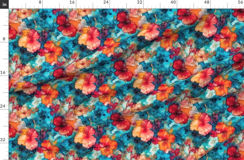 Small Hawaiian Alcohol Ink Fabric design