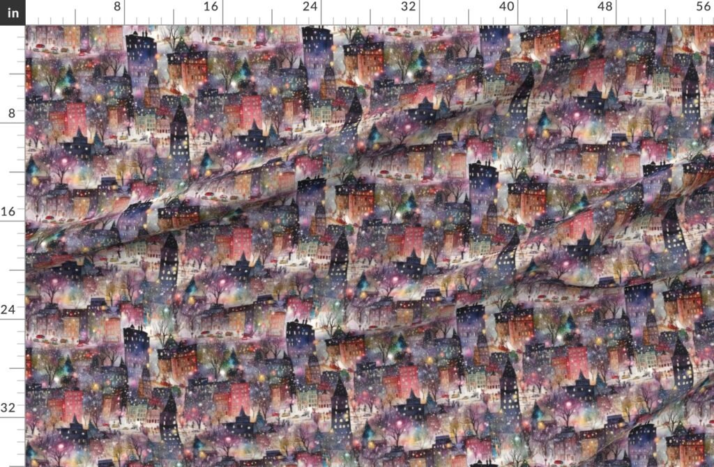 New York City Christmas Street Watercolor Fabric design