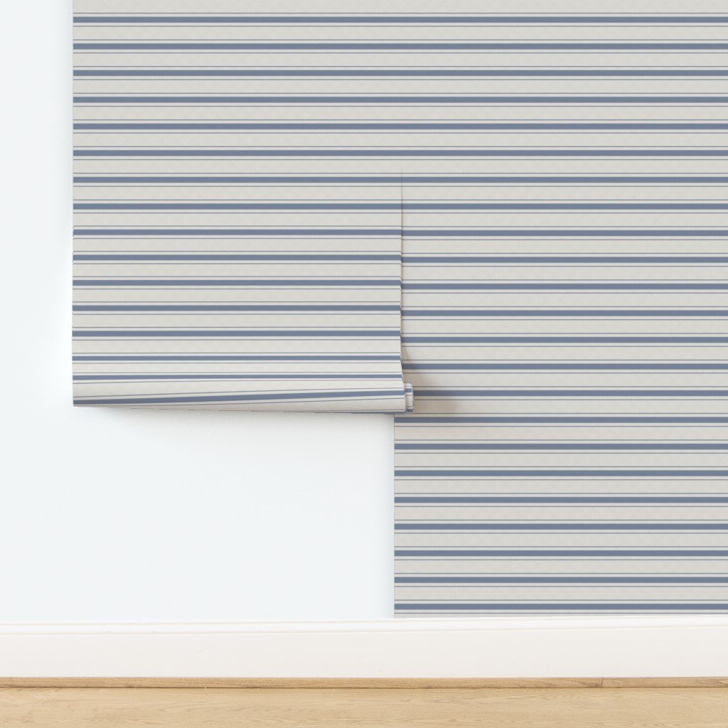 Narrow Horizontal Stressed Blue Denim Mattress Ticking Wallpaper design