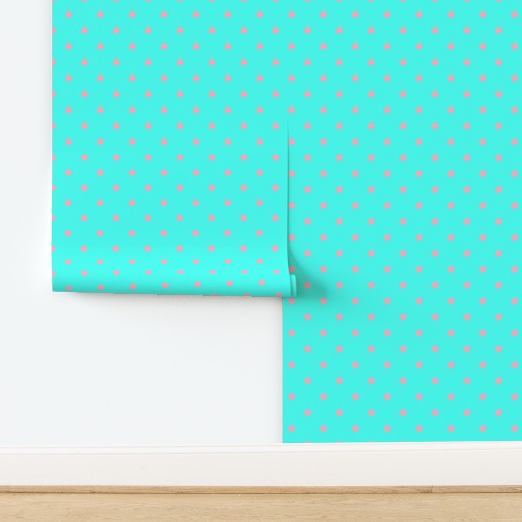 Large Polka Dots in Palm Beach Pink and on South Beach Aqua Blue Wallpaper design
