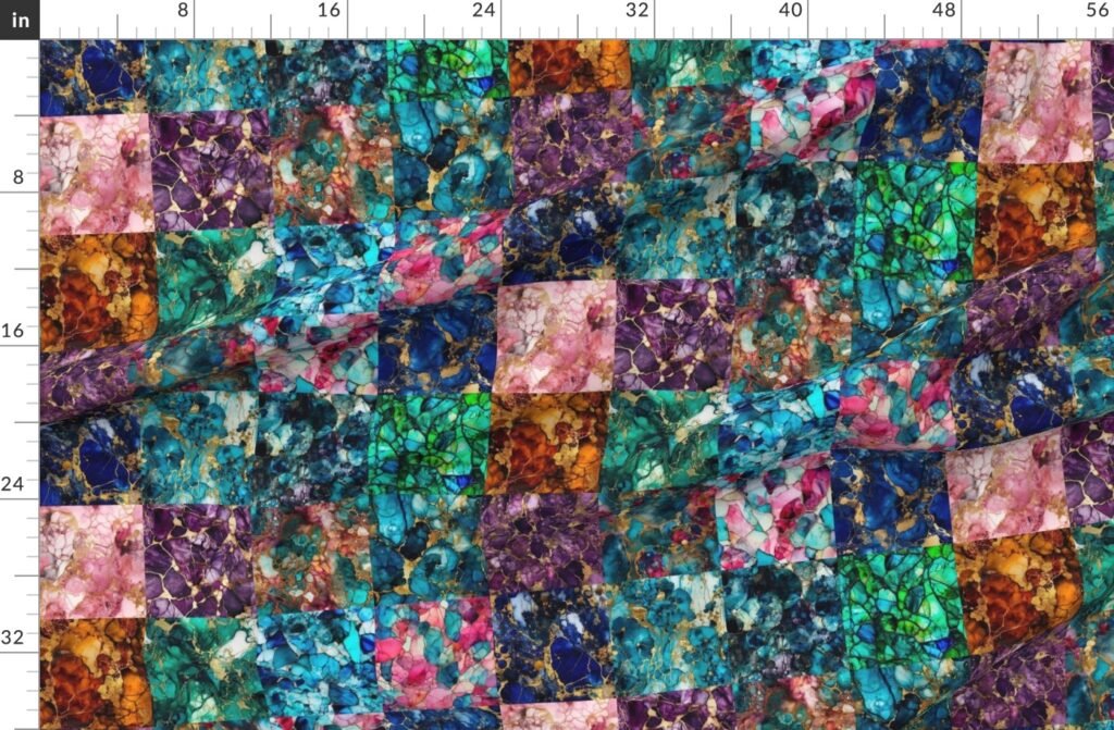 Vivid Birthday Gemstone Patchwork Quilt in 6 inch alcohol Inked Fabric design